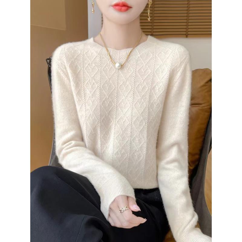 【100纯羊毛】一线成衣纯羊毛衫花型圆领长袖百搭内搭NJR920