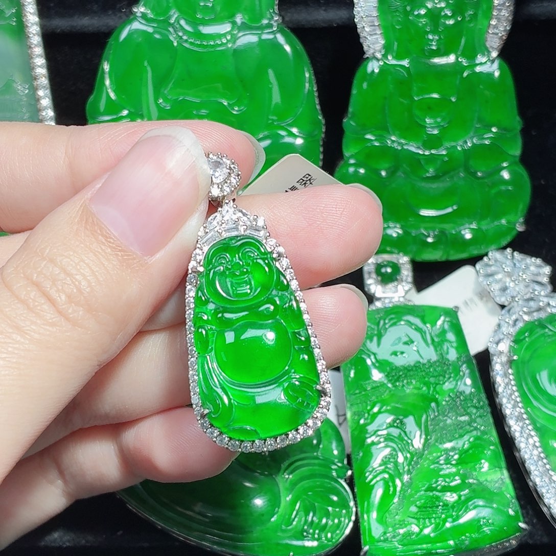 翡翠银S925镶嵌颈饰天然A货翡翠