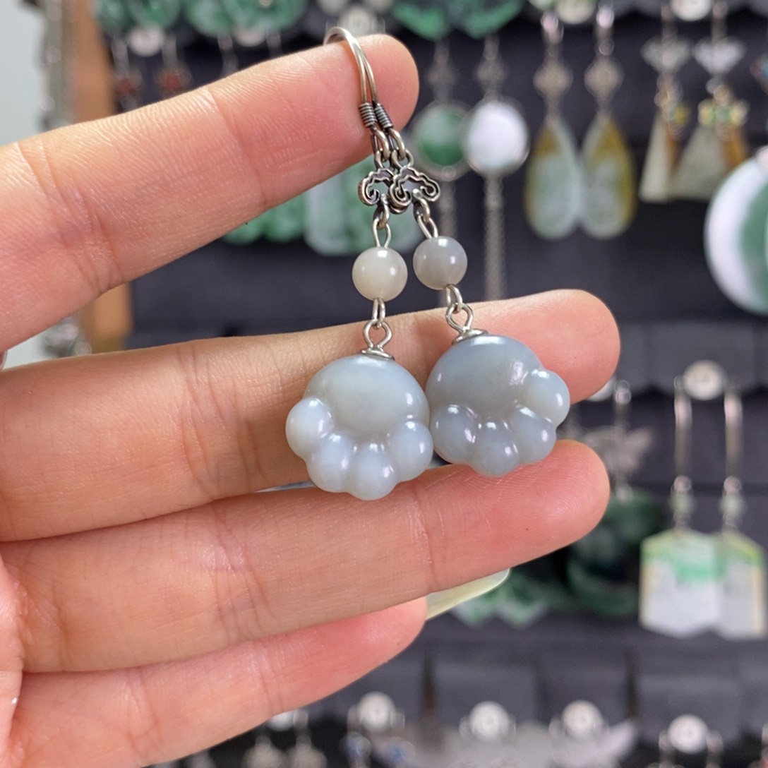 和田玉耳饰银S925镶嵌