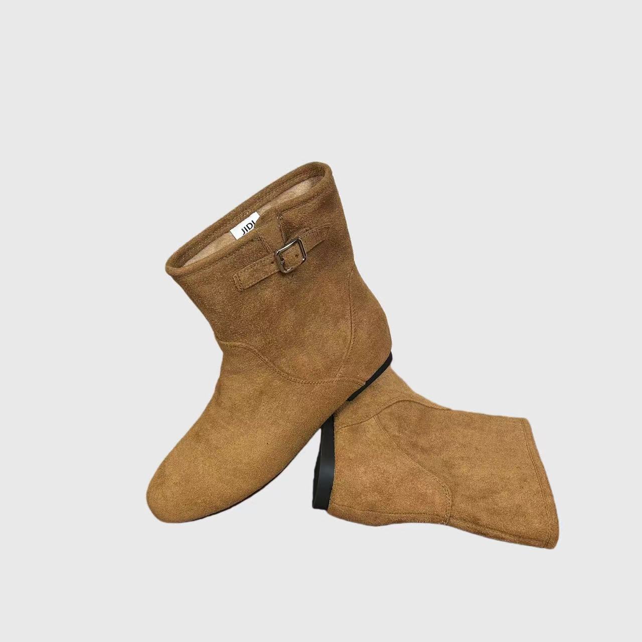 【C88-603B】羊京绒带扣短靴平底百搭时尚勃肯单靴潮