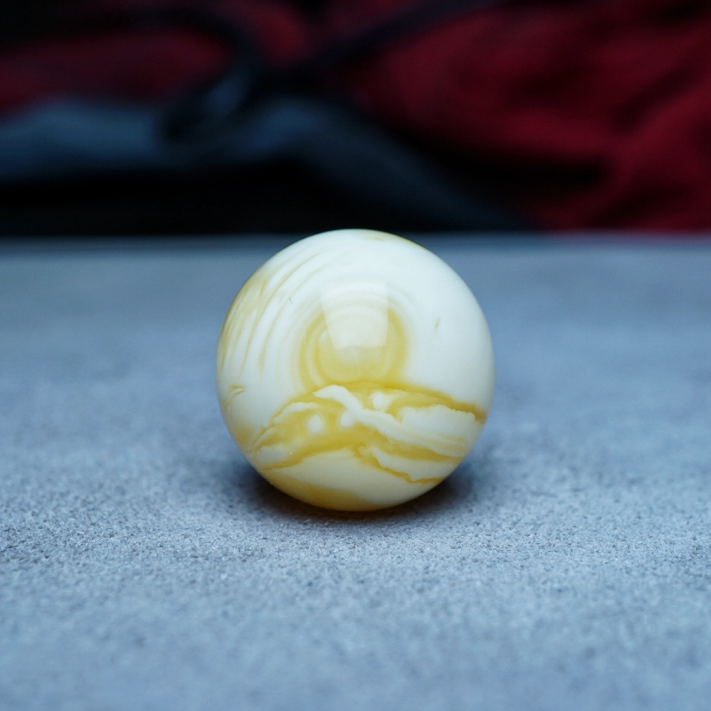 【段掌柜·20.3mm天眼拉丝妖花浓白瓷白款】天然原矿琥珀蜜蜡圆珠