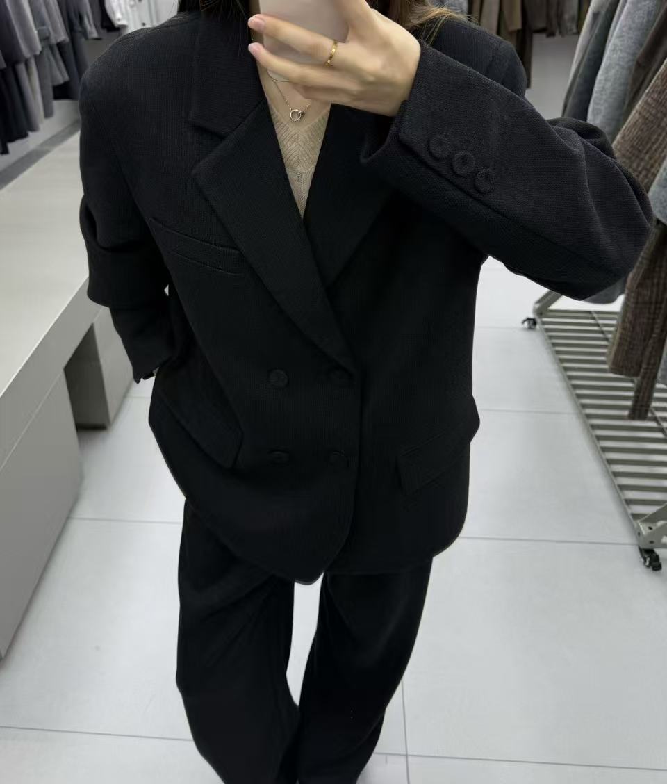 双排扣韩版男士长袖百搭时尚气质中长款西装X95220