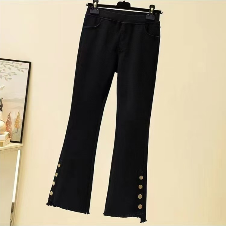 潮流微喇裤-【现】杰 8809净版纽扣时尚洋气显瘦款胖MM大码女装新款