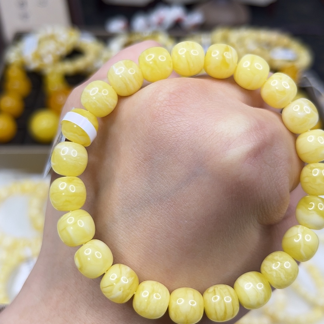 蜜蜡未镶嵌手链9.5mm浓蜡虎皮手串