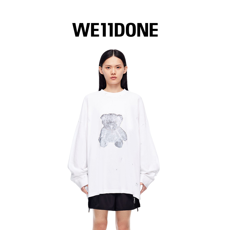 WE11DONE男女珍珠样式项链小熊印花宽松长袖T恤打底衫20-116