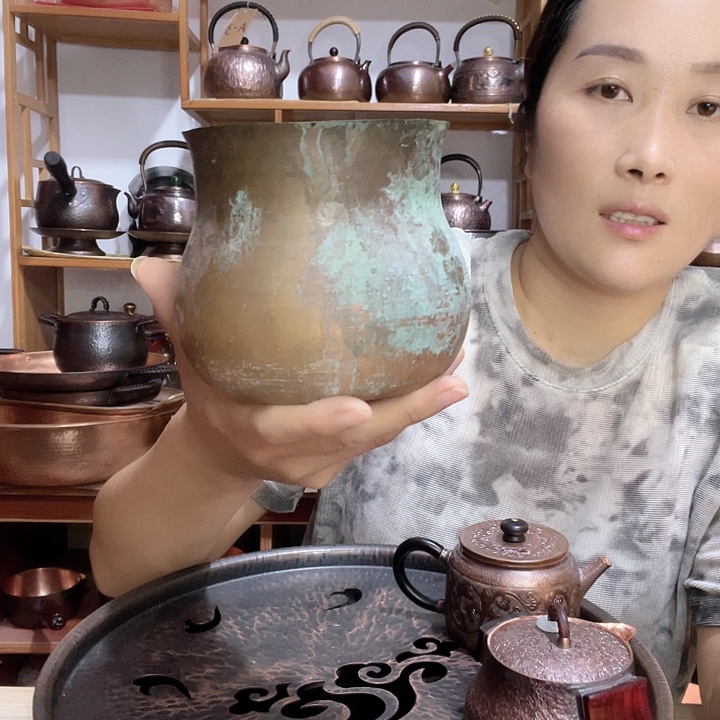 锦***花金属紫铜纯铜建水600毫升