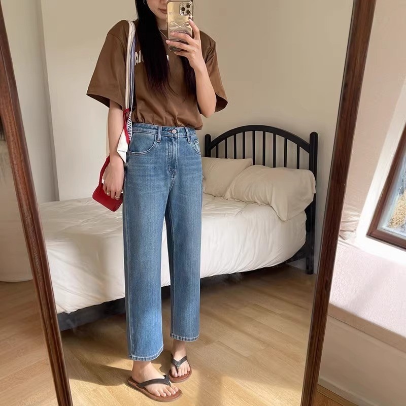 133牛仔裤女2025春夏新款弹力阔腿裤显瘦宽松九分奶奶裤百搭时尚