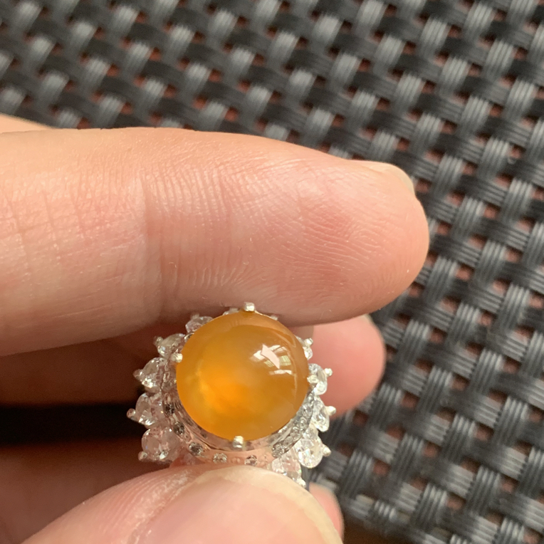 缅甸翡翠，玻璃体黄翡戒指9.9-9.7-3.8