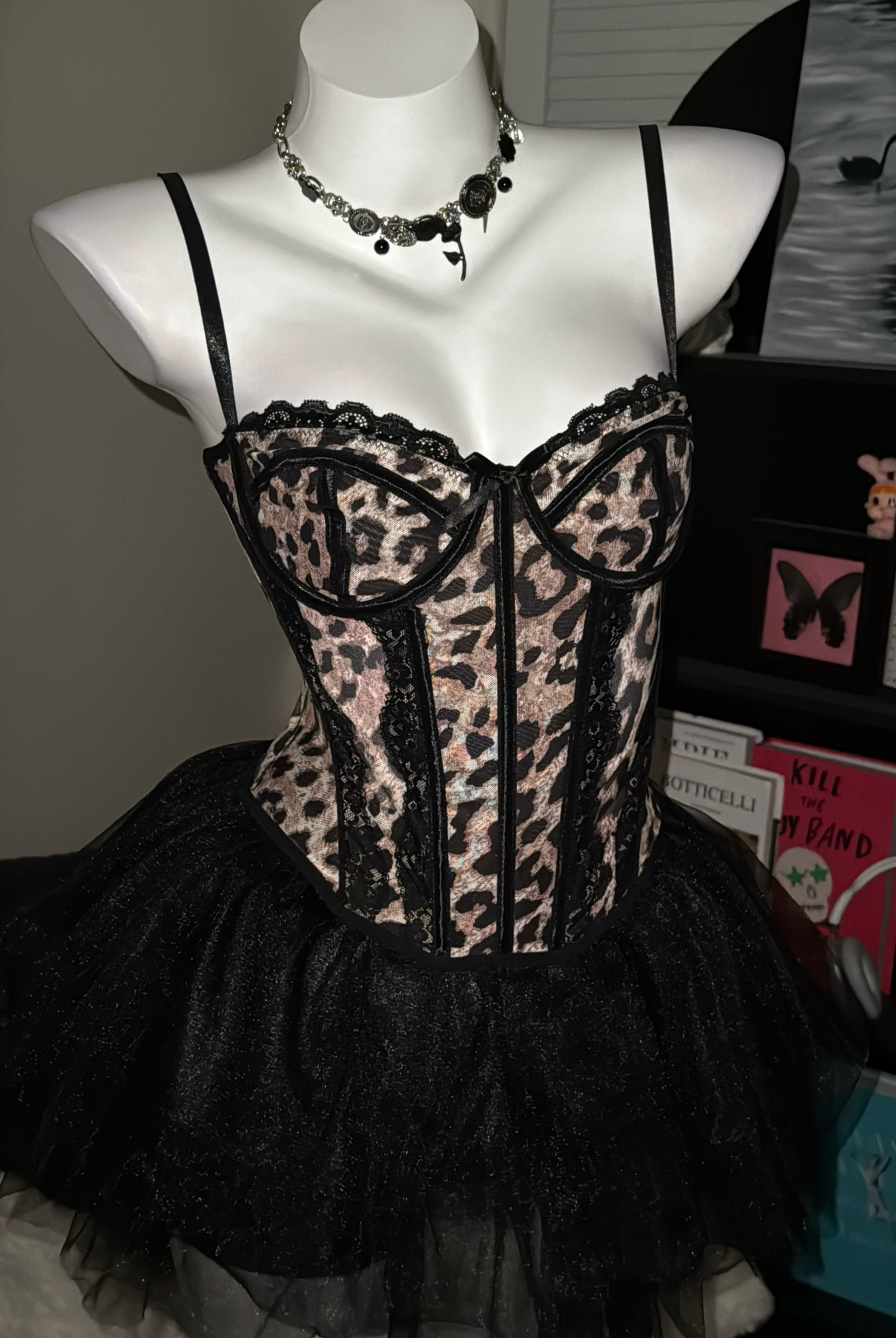 BFV STUDIO辣妹豹纹鱼骨吊带抹胸 欧美百搭修身