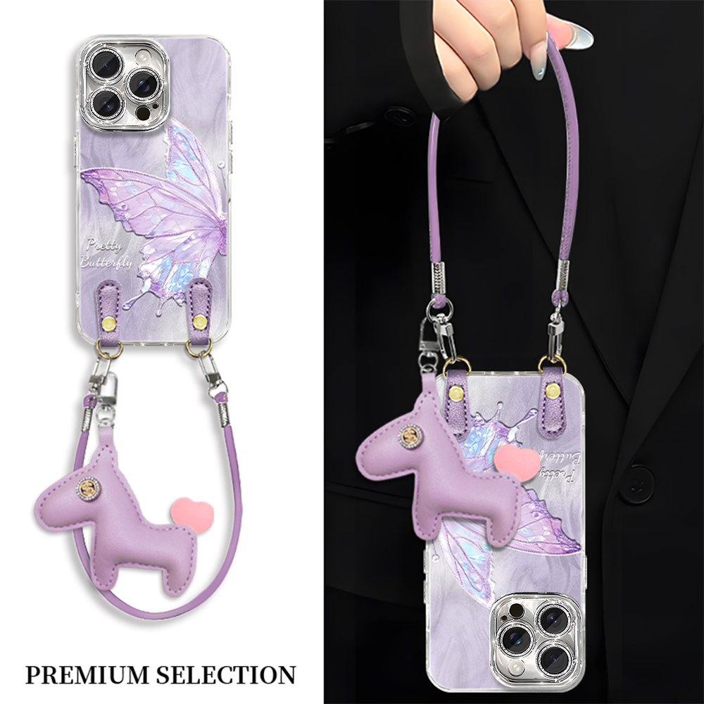 高颜值紫色蝴蝶小马适用VIVO苹果16荣耀OPPO华为P70手机壳ZX00460