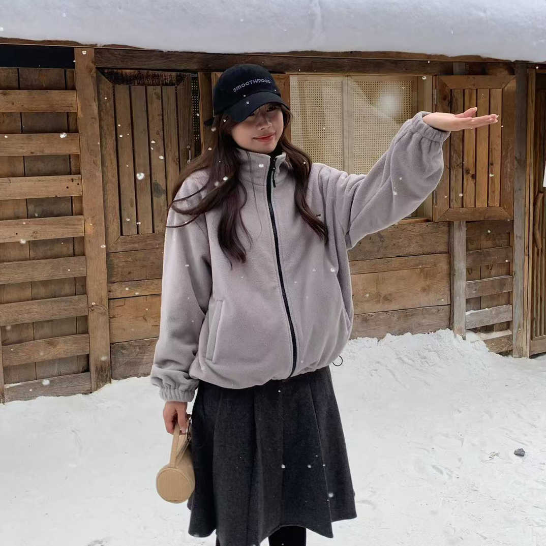 vvs@1612 韩系简约百搭刺绣圈圈绒立领外套 11-26