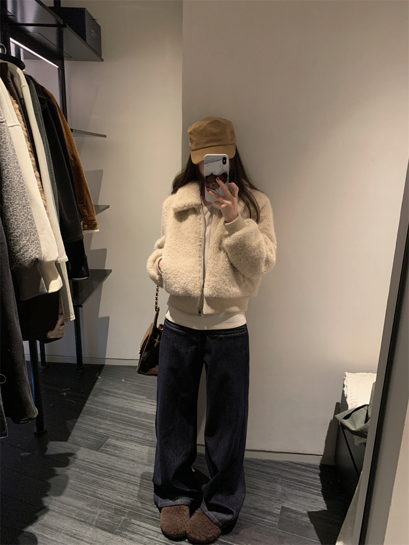 【OPENING自制】暖冬奶包 翻领毛绒绒纯色拉链外套