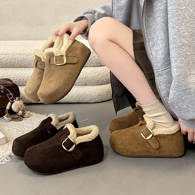 勃肯鞋女2025冬季新款百搭厚底加绒加厚软底休闲运动鞋女5808