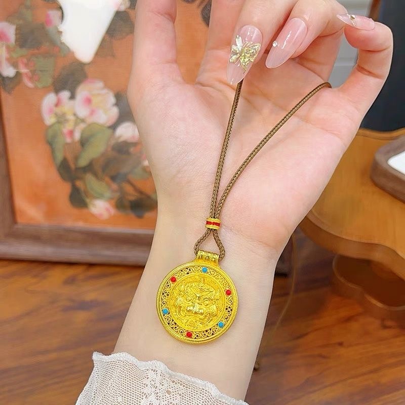 铜合金珐琅彩独角貔貅吊坠项链花丝吉祥八宝罗盘国风送女友