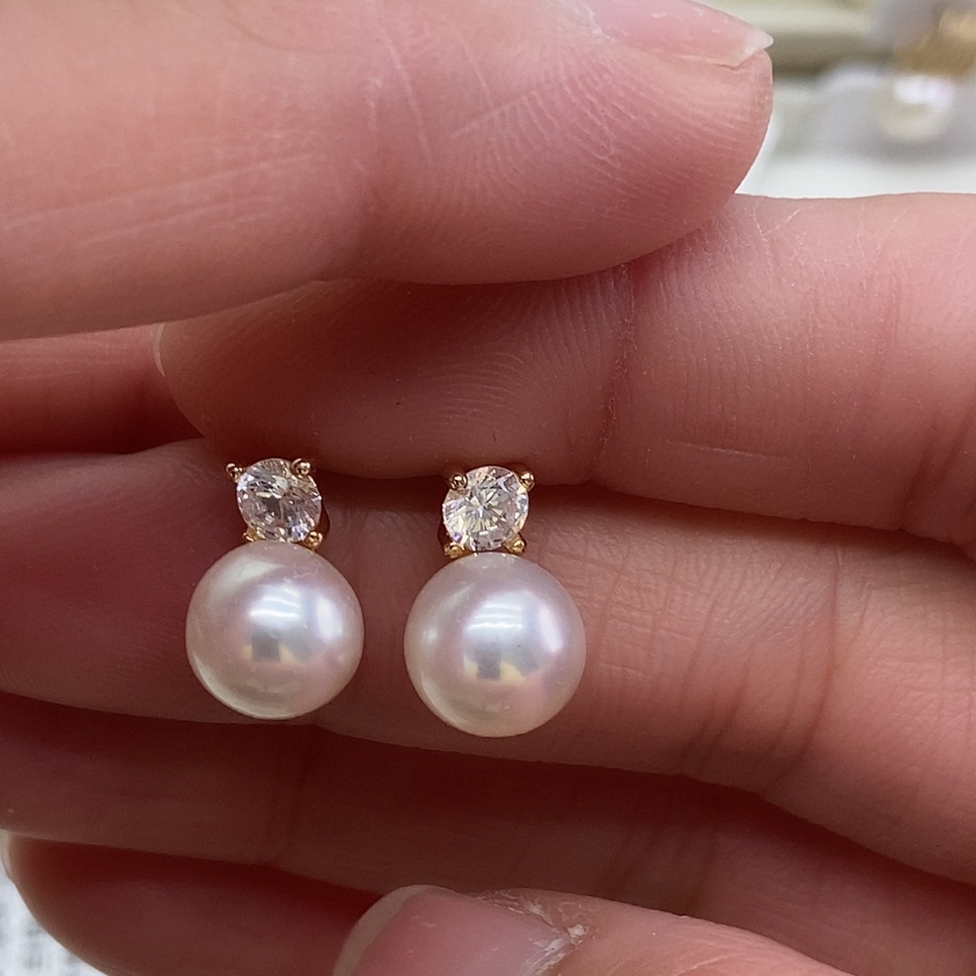 海水珍珠耳饰银S925镶嵌