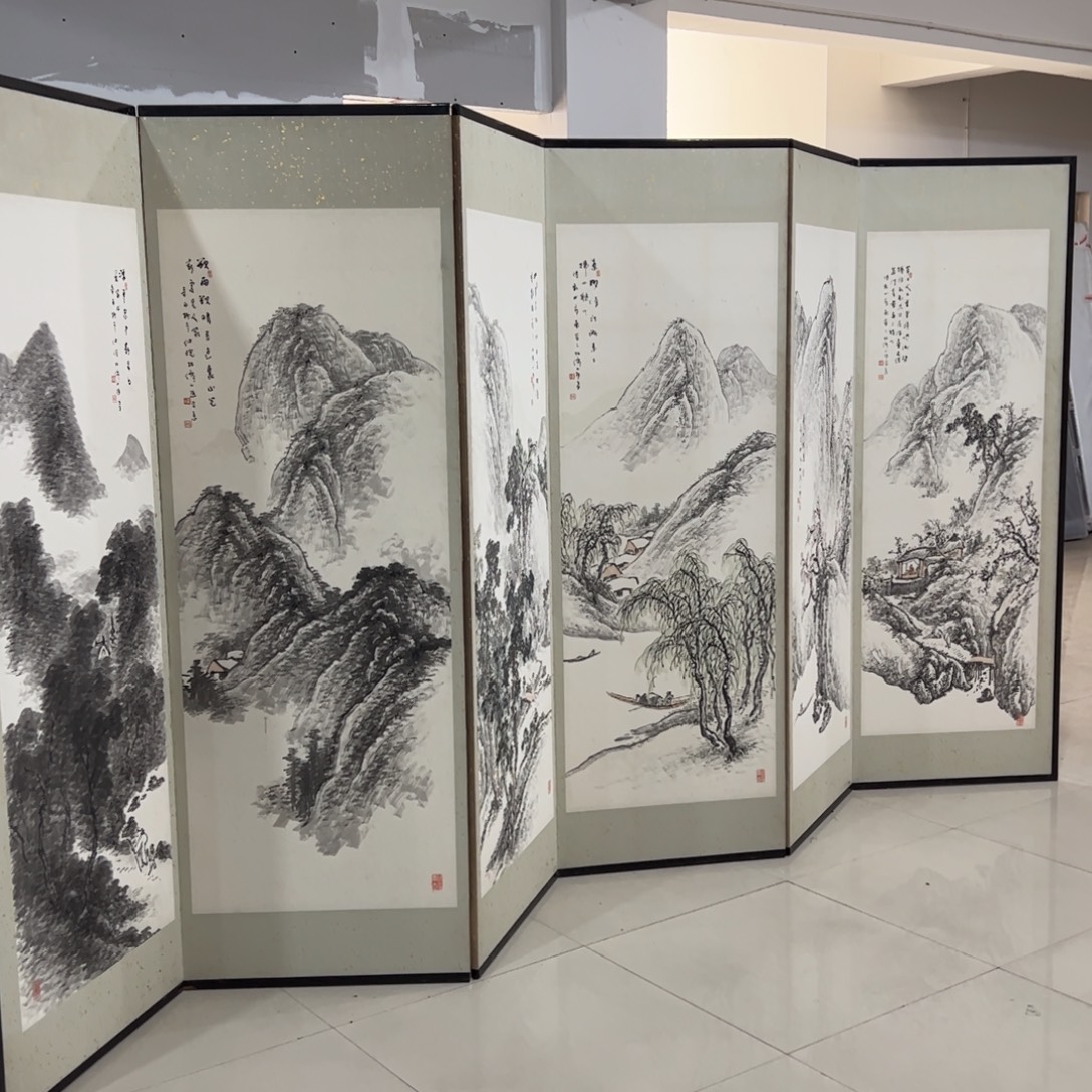 绘画屏风框画茶空间设计