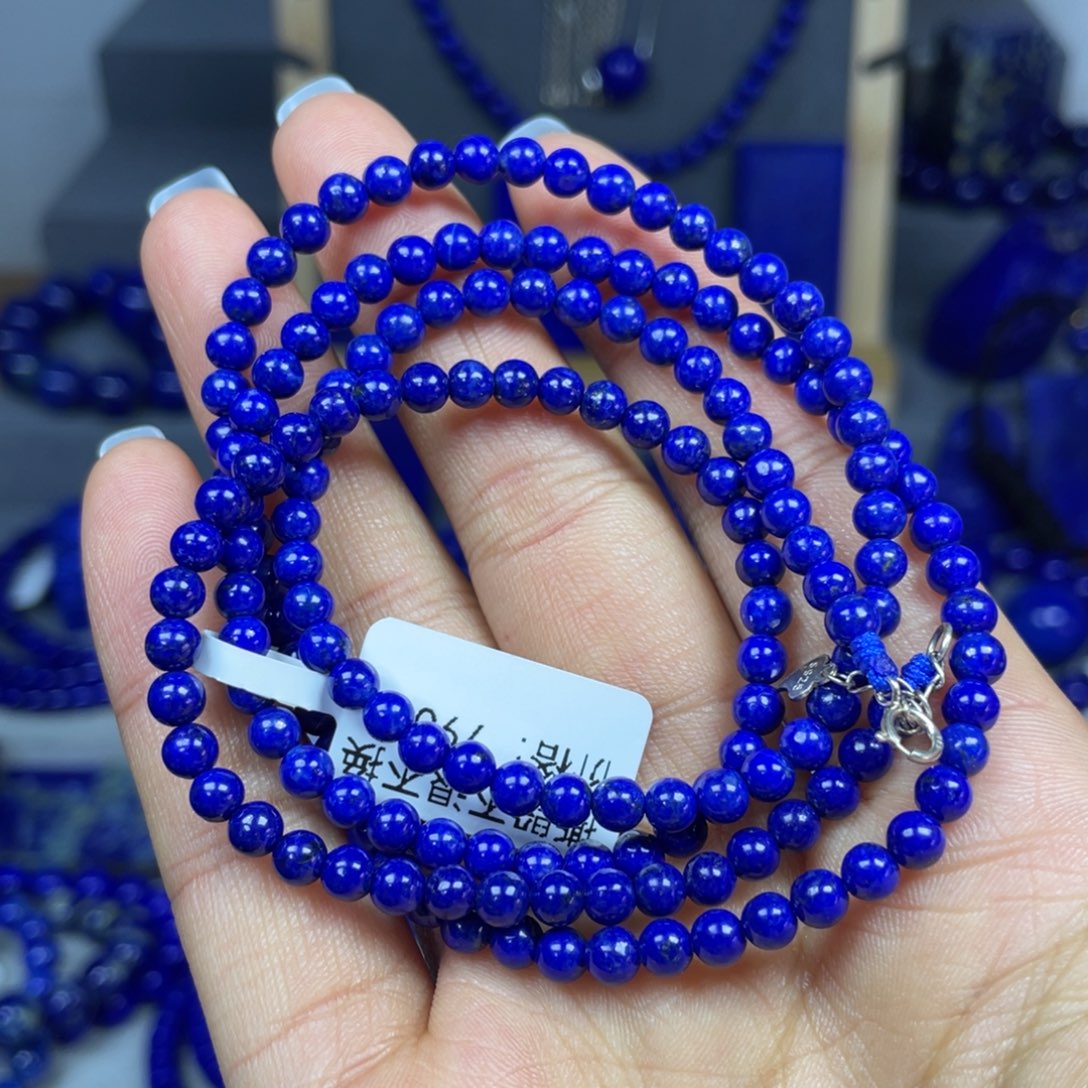 青金石4mm项链银S925镶嵌