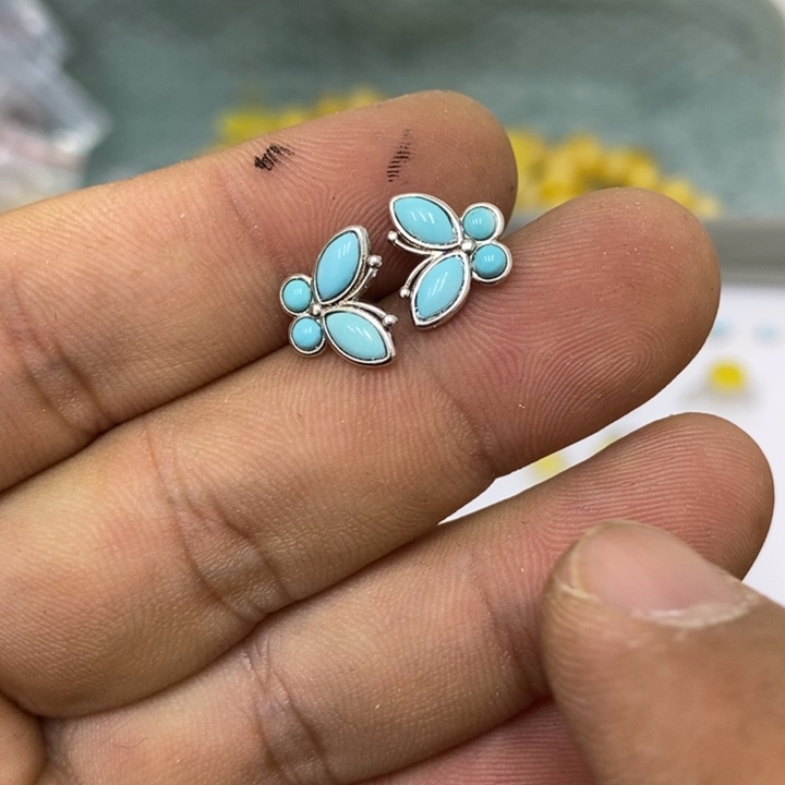 蜜蜡银S925镶嵌裸石耳钉
