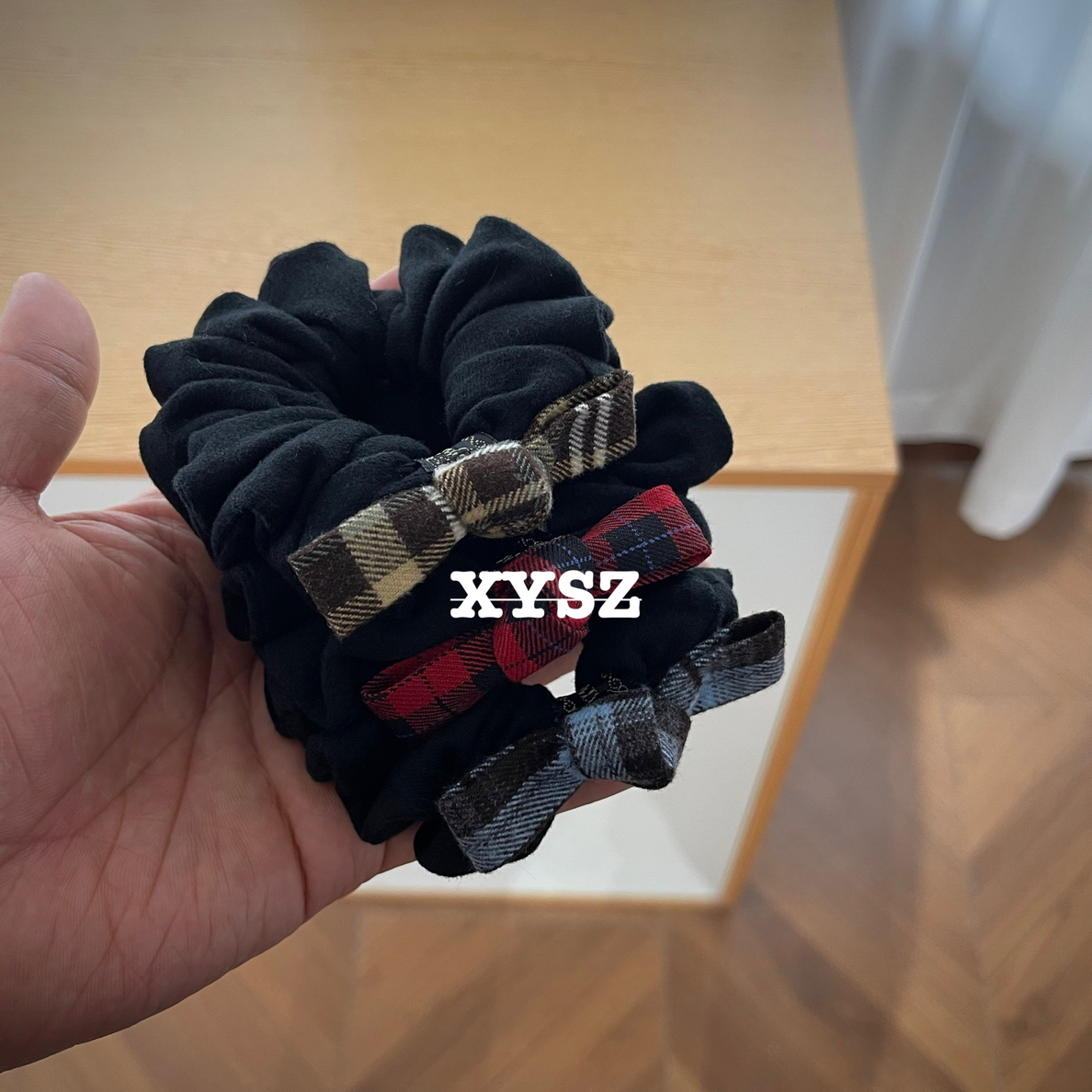 格子款糖果蝴蝶结发圈格纹植绒韩系复古简约高弹力百搭秋冬发饰女