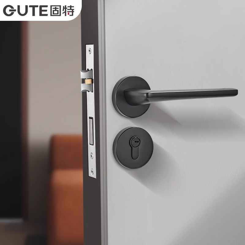 固特门锁室内卧室房门锁家用静音木门把手卫生间通用型分体锁黑色
