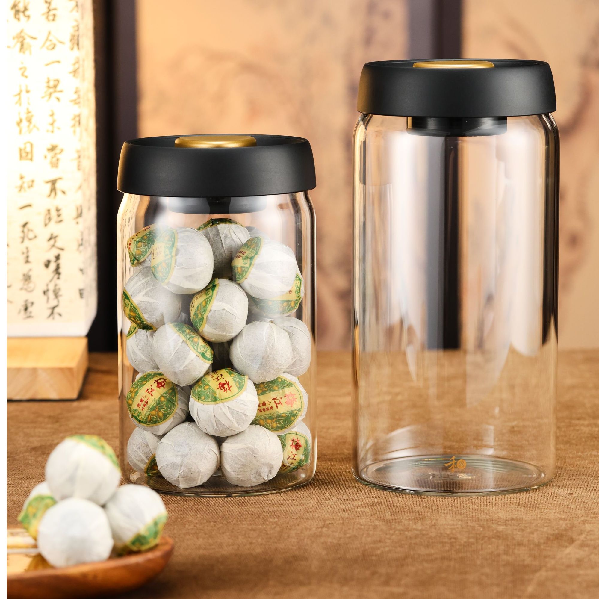 禾器精选密封罐抽真空保存罐1800ml玻璃收纳罐储存家用茶叶罐透明