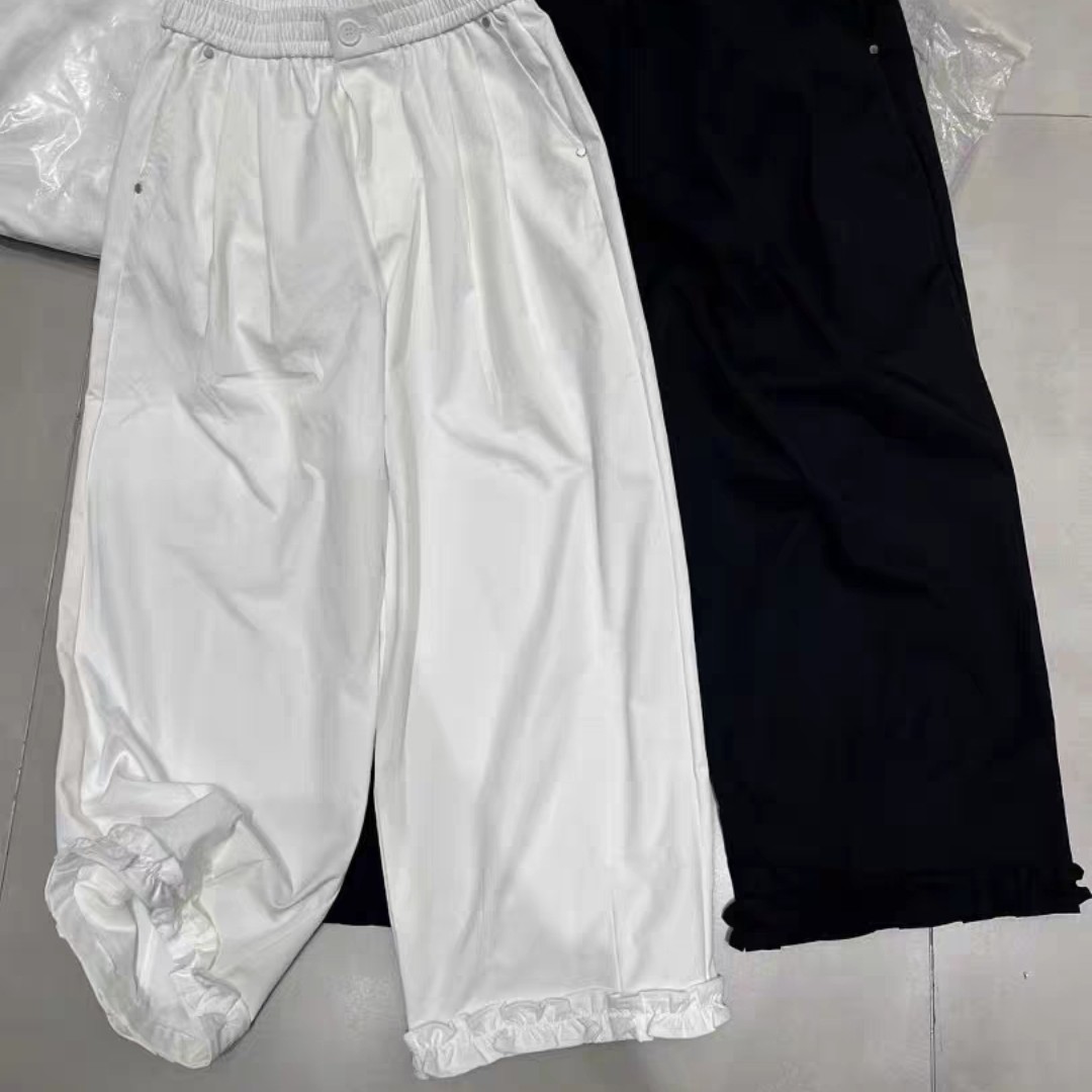 高腰夏季微弹力拼接卫裤休闲白色纯色短裤休闲裤阔腿裤松紧腰