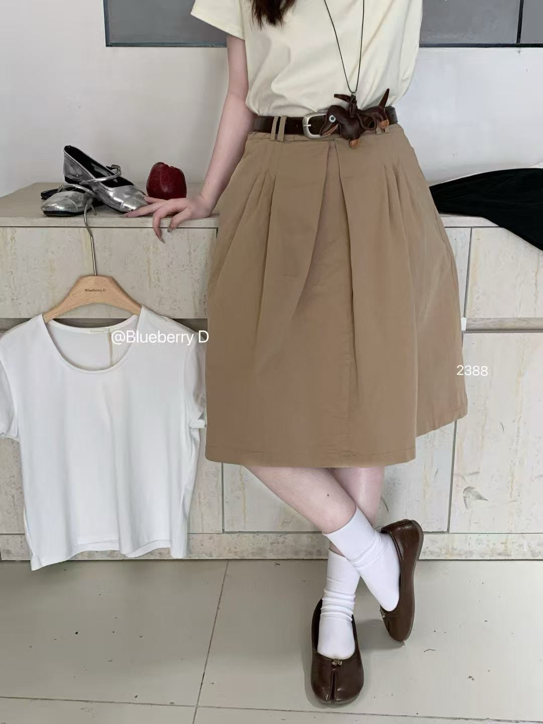 五分裙日系慵懒感半身裙2388