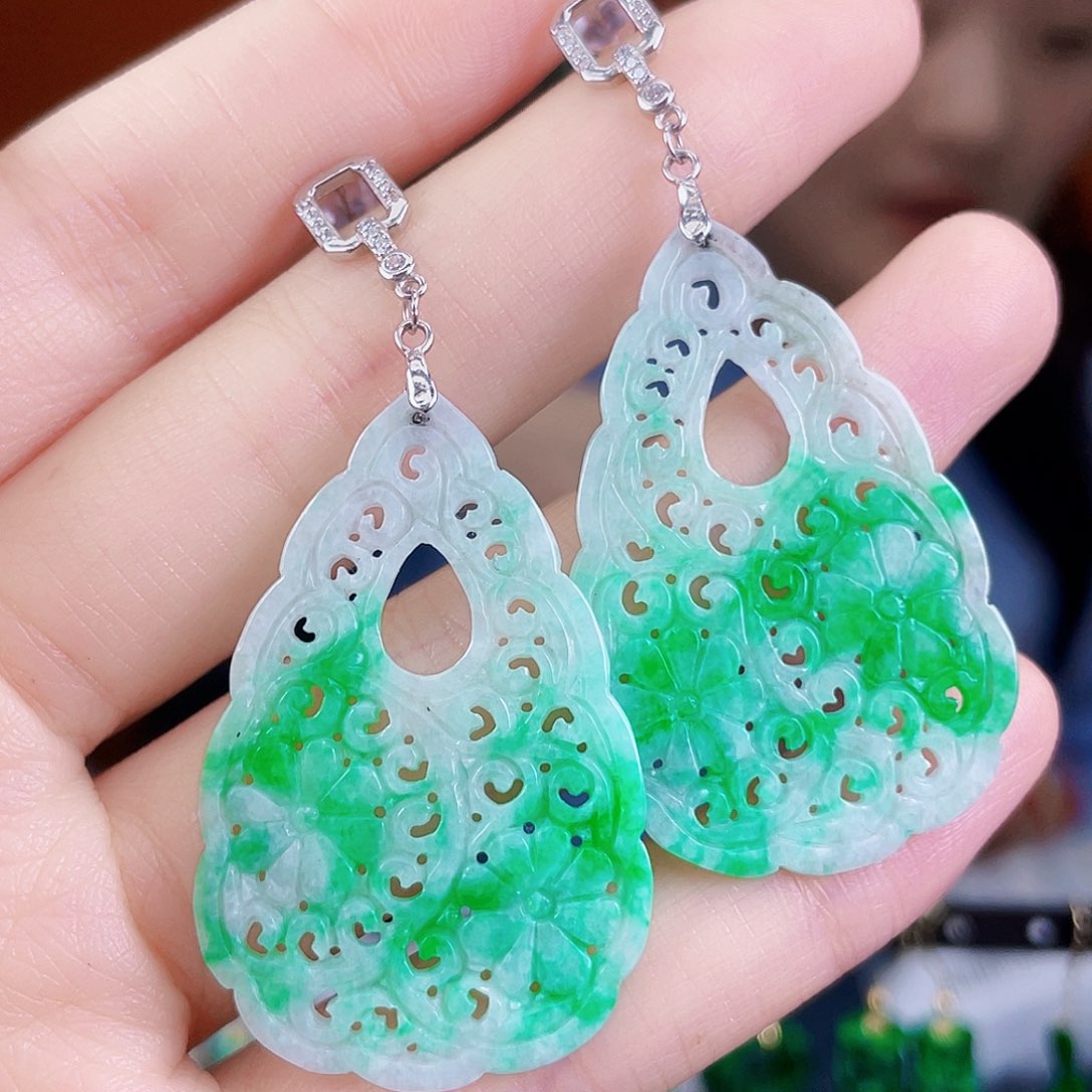 翡翠银S925镶嵌耳饰