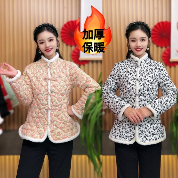 冬季新款花棉袄弹力大码棉衣外套碎花系列上衣盘扣复古风加厚棉服