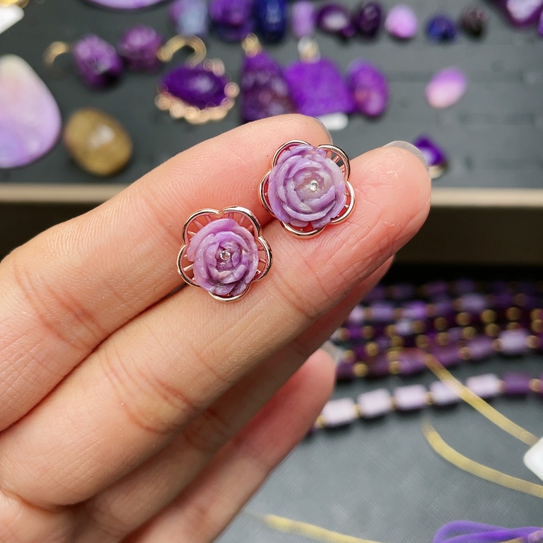 苏纪石（舒俱来）耳环银S925镶嵌