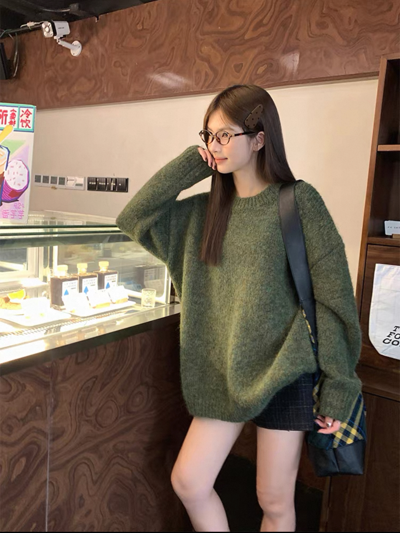 女装厚款圆领针织宽松型ins纯色套头毛针织衫长袖