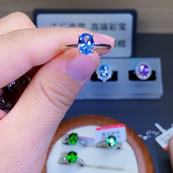 海蓝宝石戒圈银S925镶嵌