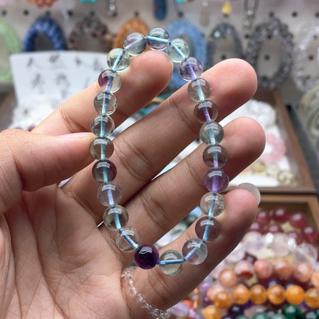 烟晶手链未镶嵌8.3咪冰透彩萤石
