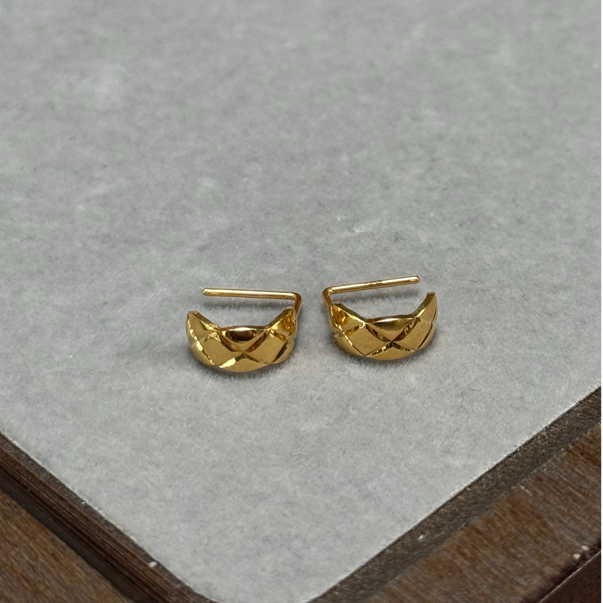 甸甸②E【小香菱格七字钩】-足金999精工5耳饰