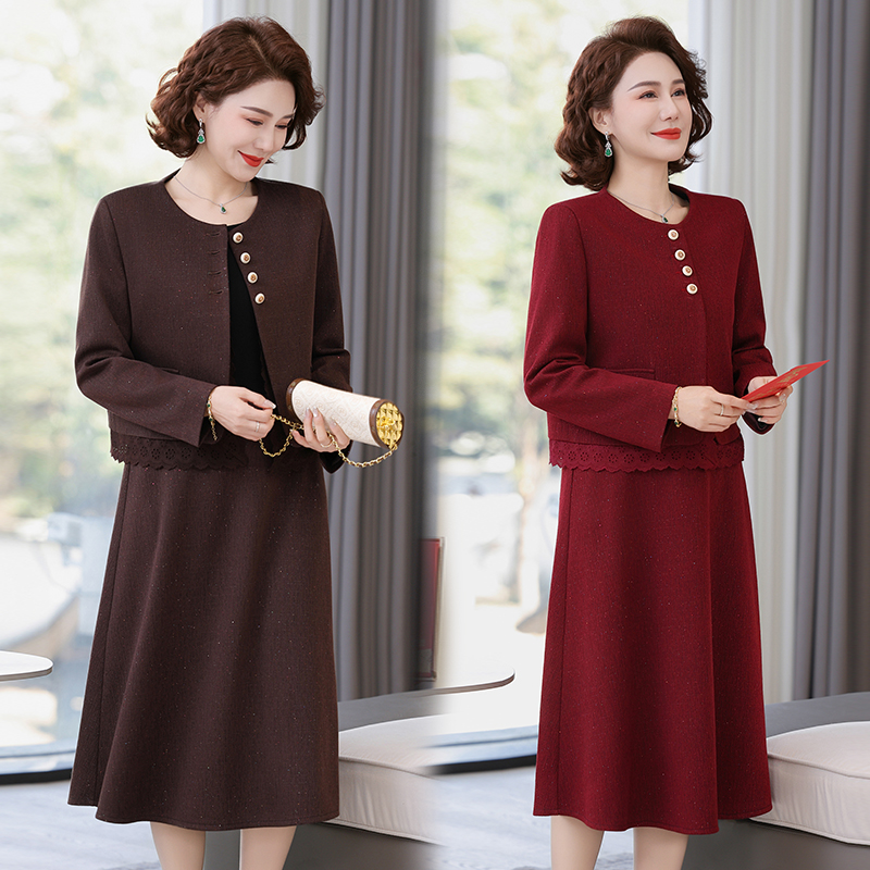 2025年春装妈妈连衣裙两件套外套时尚高贵气质中老年女裙子aa5821