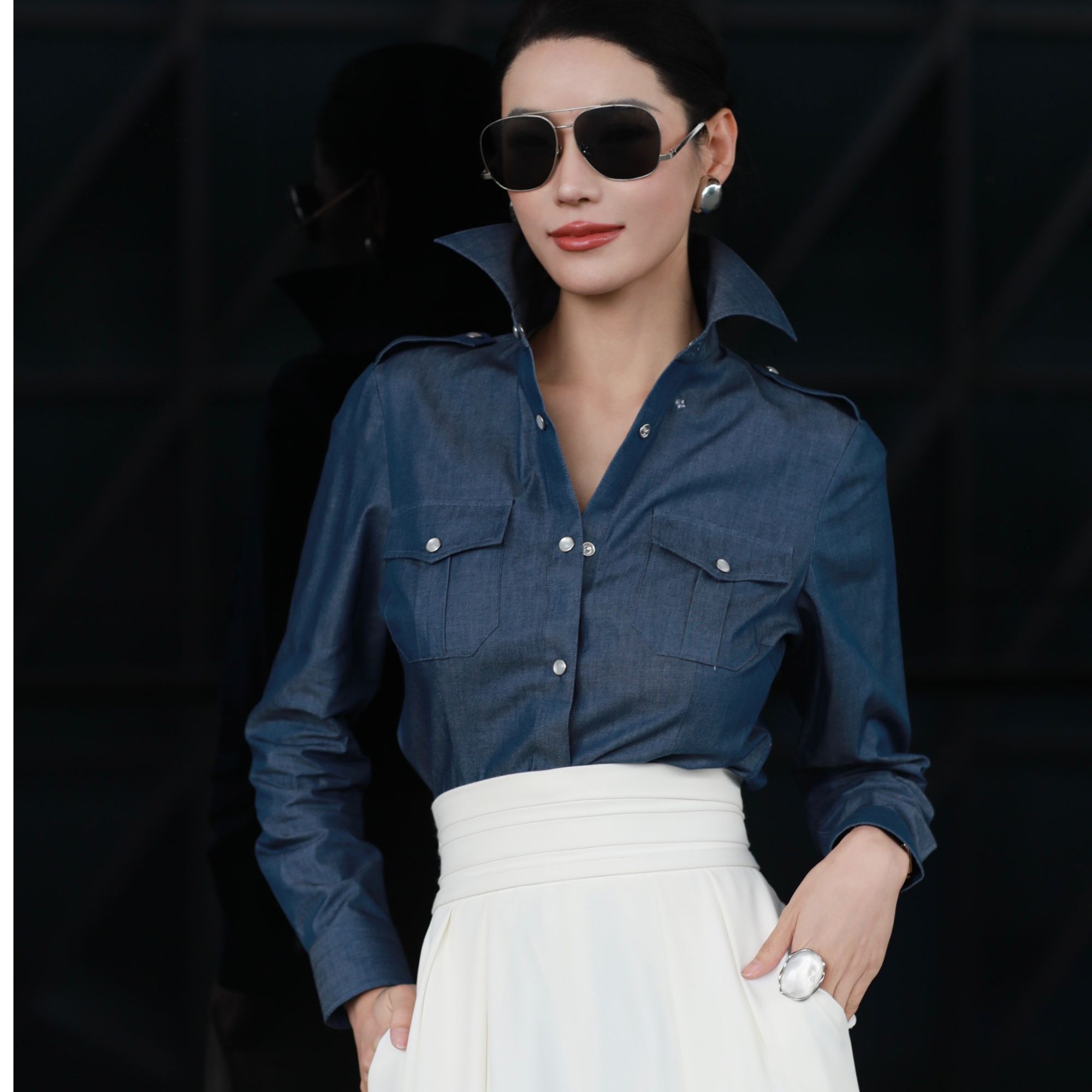 【和昌｜1896】2025春季新款牛仔衬衫简约百搭修身显瘦欧美风气质