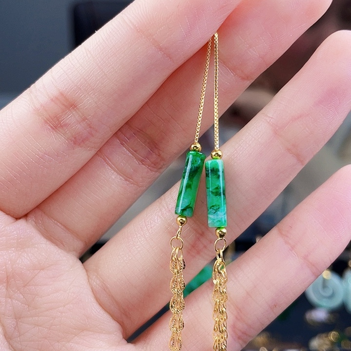 翡翠耳饰银S925镶嵌饰品