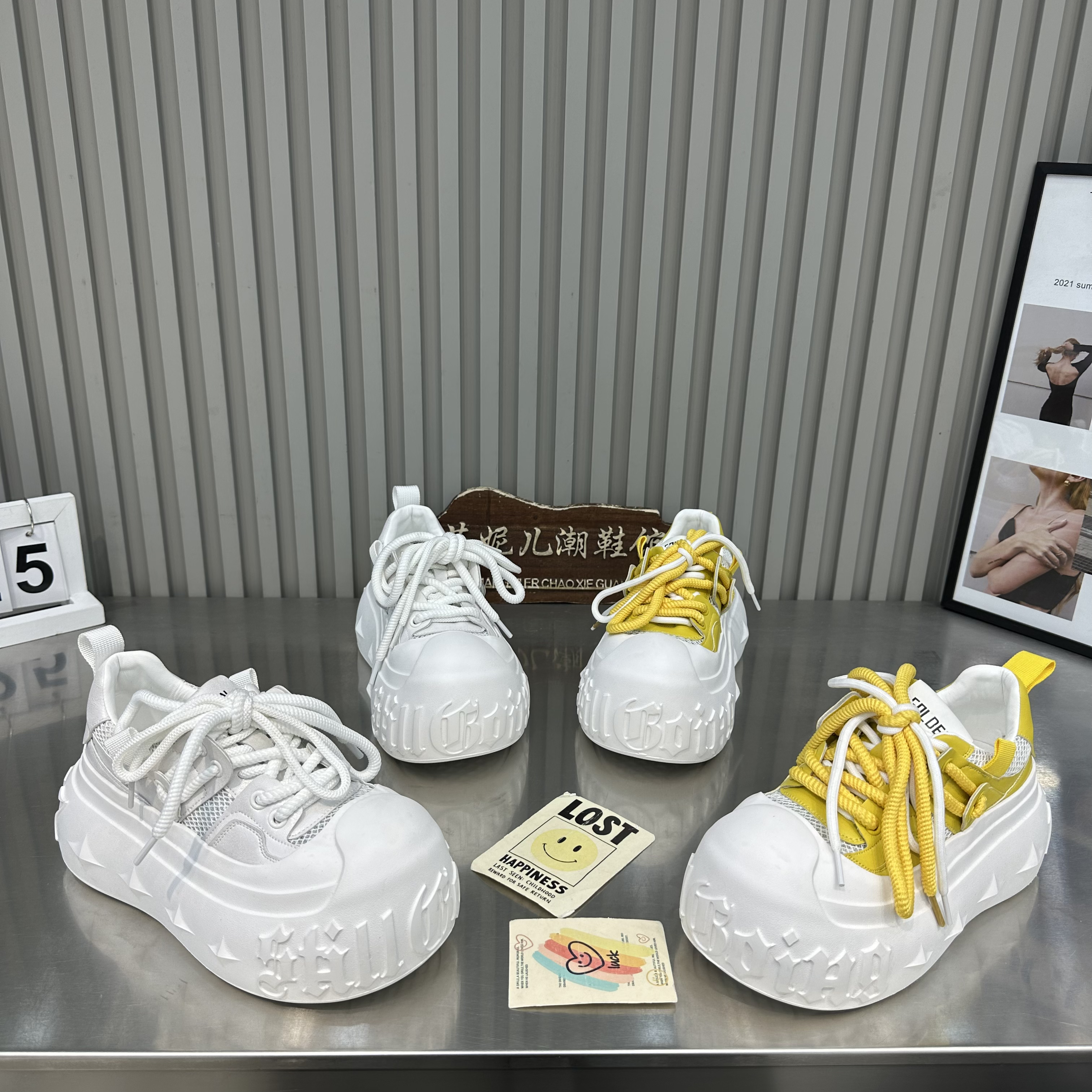 MANGNIER/欧货爆款狂野底时尚百搭小白鞋网面拼接透气增高松糕鞋