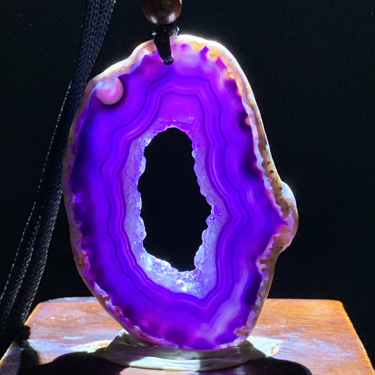 巴西玛瑙原石切片吊坠天然洞紫色毛衣链453/38/6mm