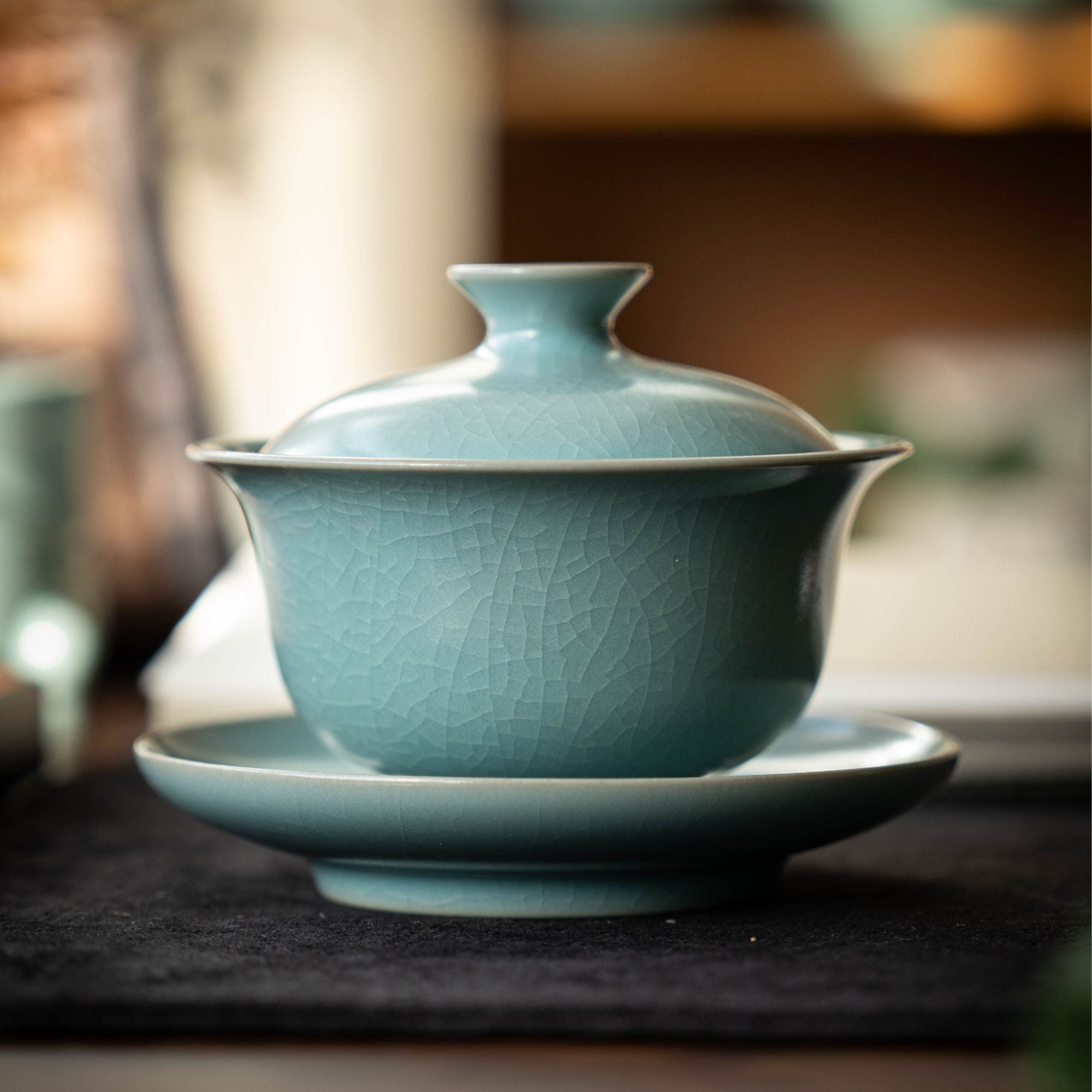 简匠汝窑当代原矿仿古釉冰裂纹开片元宝盖碗纯手工纯手工180cc