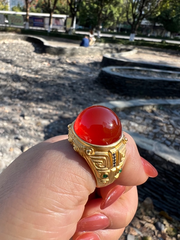 保山南红男戒，手寸：19