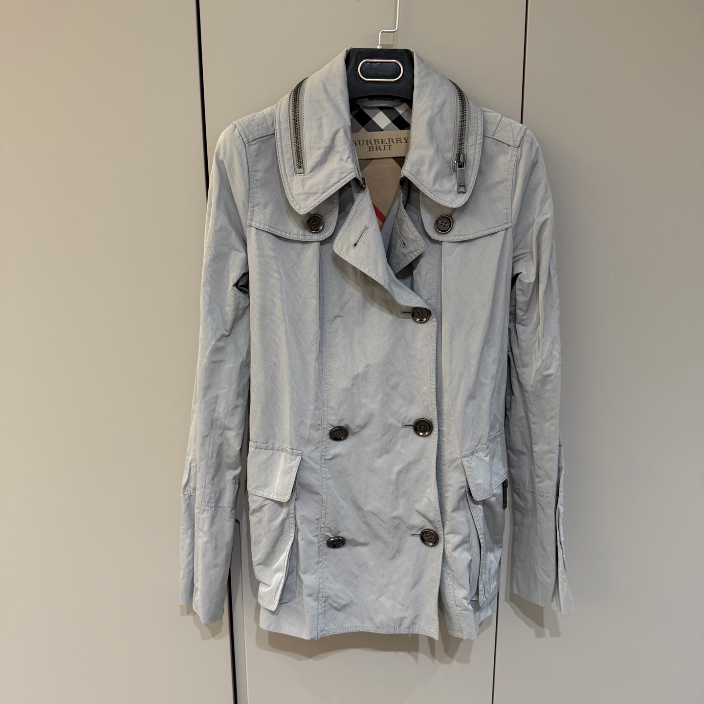 95新 BURBERRY/博柏利 uk6/burberry博柏利雾霾蓝风衣/涤纶