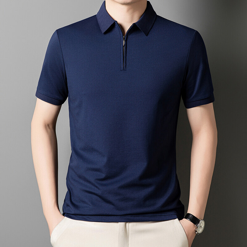 短袖半拉链款2025爆款男士简约百搭翻领半拉链款Polo衫