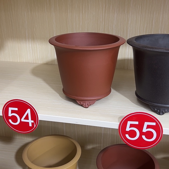 紫砂花盆三足云脚红色