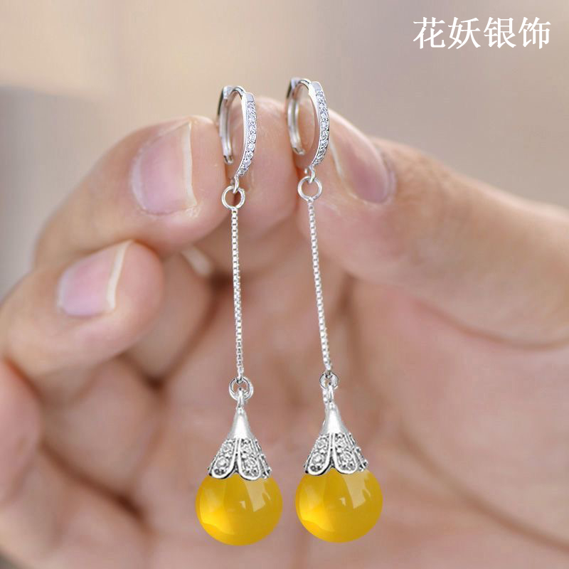 s925纯银天然玛瑙珍珠耳环女显瘦长款气质耳坠百搭时尚送妈妈耳饰
