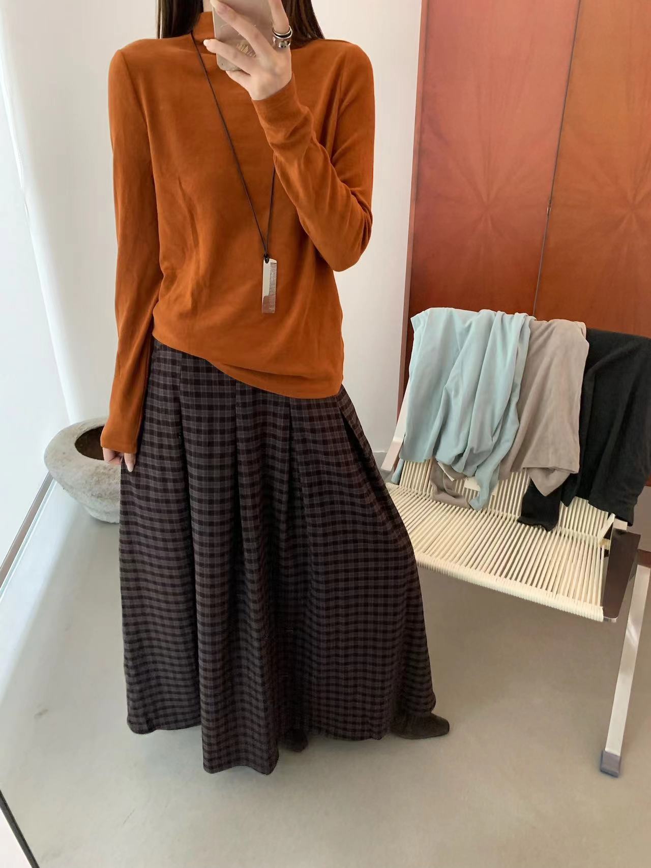 BUBBLE-017#加厚磨毛酒杯领简约纯色气质百搭打底上衣D