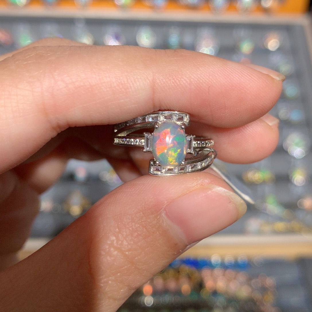 银S925镶嵌欧泊欧泊戒指y