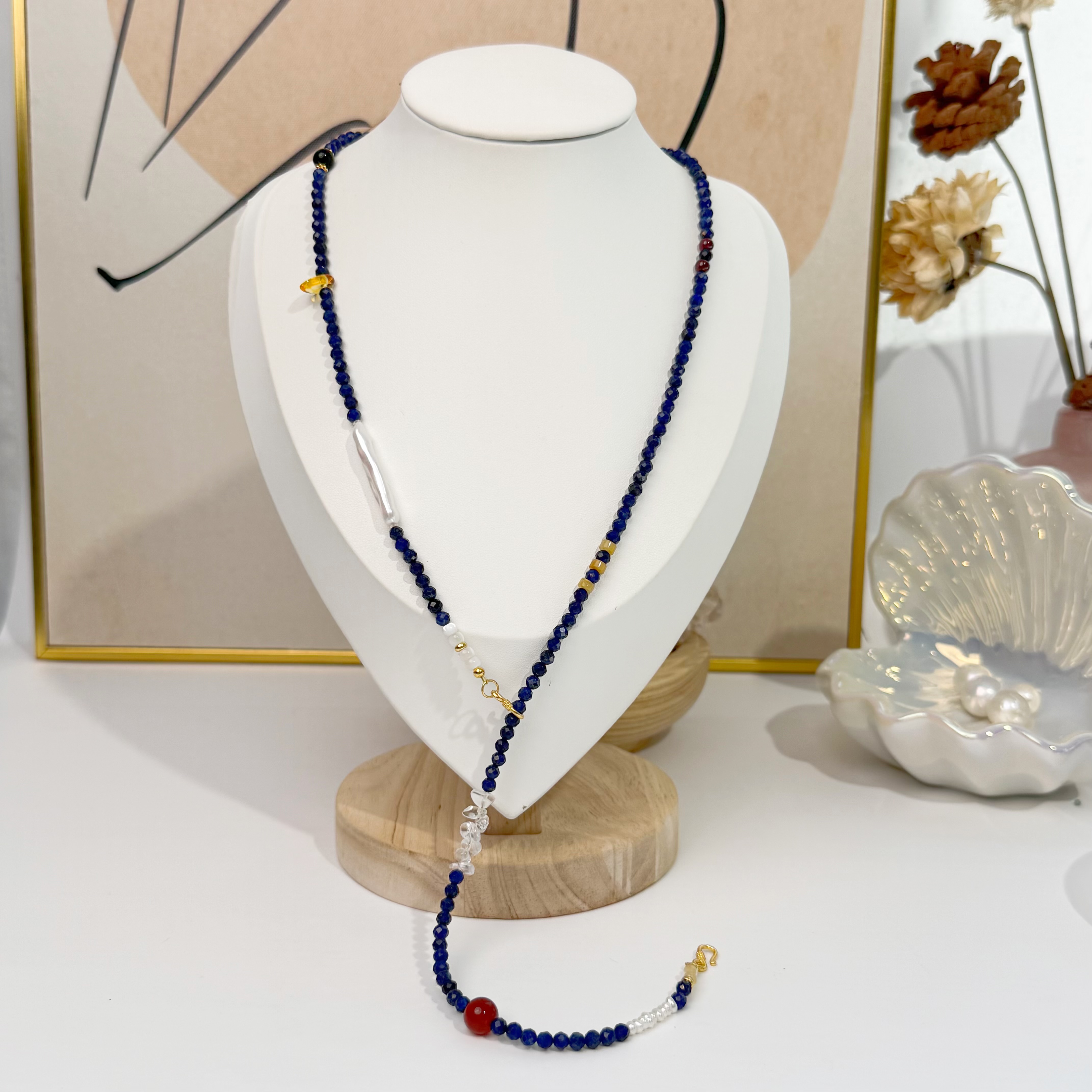 链子925银 原创设计深蓝色时尚复古女士长链百搭可挂吊坠