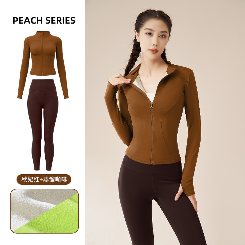 秋冬瑜伽套装加绒超厚瑜伽服复合绒弹力瑜伽裤保暖修身外穿健身套