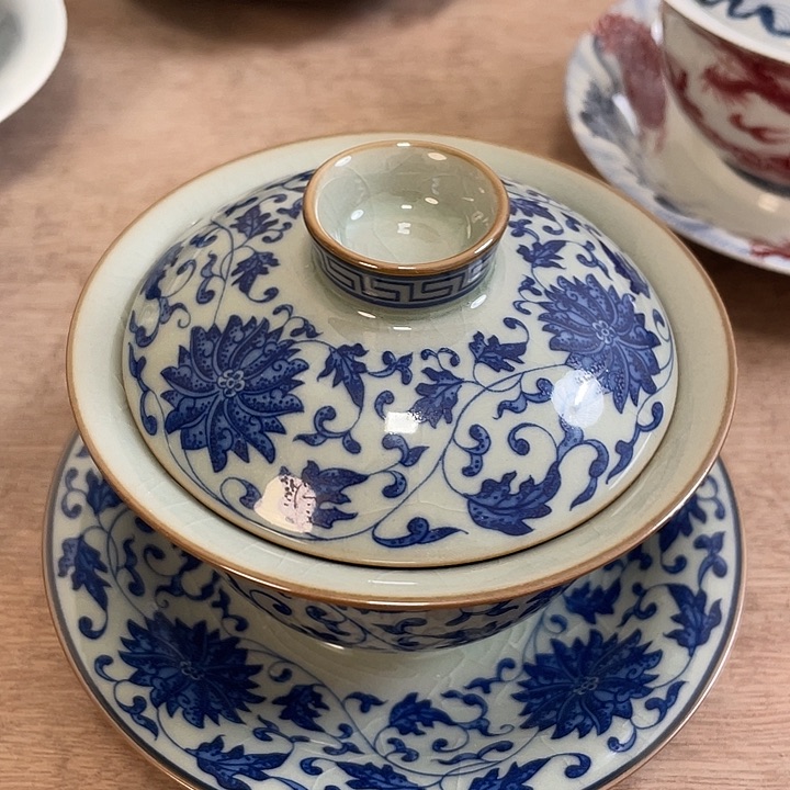 杯老淘泥缠枝莲元宝盖碗微瑕